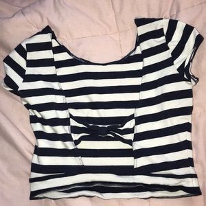 White and Navy Crop Top